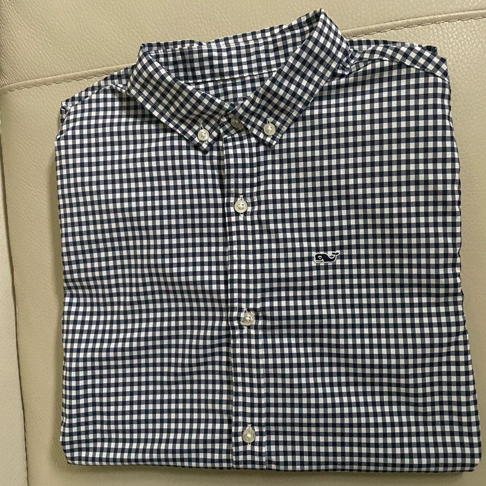 Vineyard Vines Performance Blue and White Checkered shirt